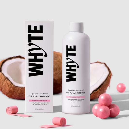WHYTE Organic Oil Pulling Rinse Set of 2 | Cold-Pressed Coconut Oil Bubblegum Flavor Natural Teeth Whitener 2x8fl oz
