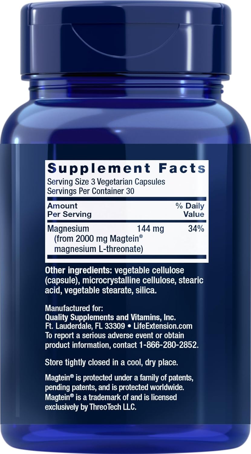 Life Extension Neuro-Mag Magnesium L-Threonate مجموعة من 2 | 90 كبسولة نباتية | مكمل Magtein لدعم الدماغ والذاكرة