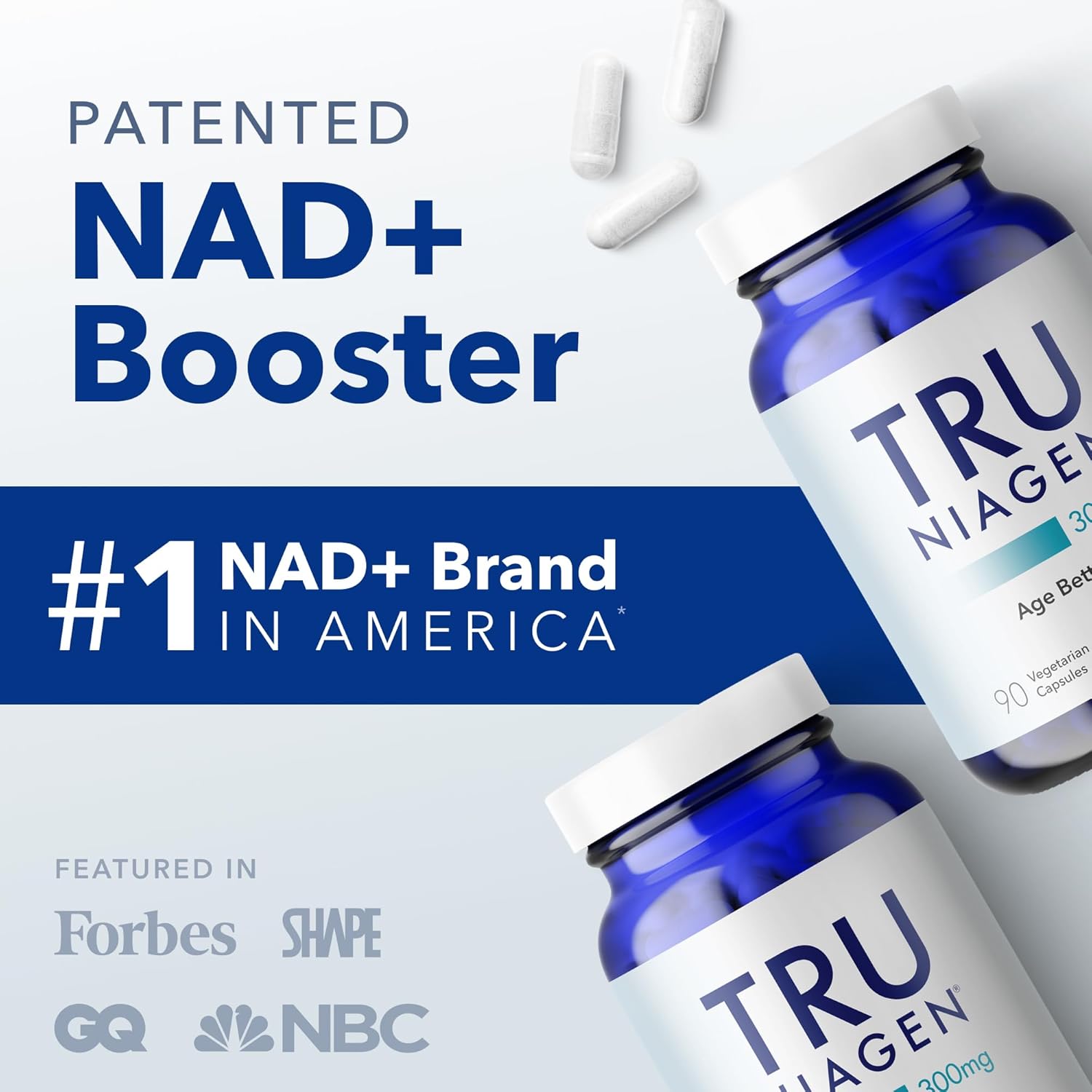 معزز NAD+ من Tru Niagen بتركيز 300 ملجم - عبوة من قطعتين | 90 كبسولة نباتية | مكمل نيكوتيناميد ريبوسيد (NR) لمكافحة الشيخوخة والطاقة الخلوية