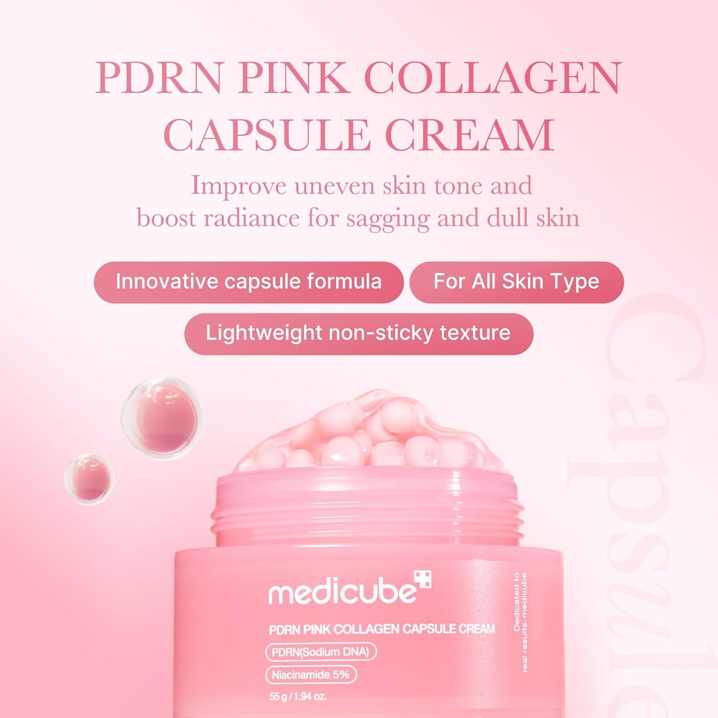Medicube Capsule Cream Set of 4, Korean Hyaluronic Collagen Vitamin C TXA Niacinamide Face Moisturizer Bundle, Anti Aging Brightening Pore Tightening K-Beauty Skincare Gift