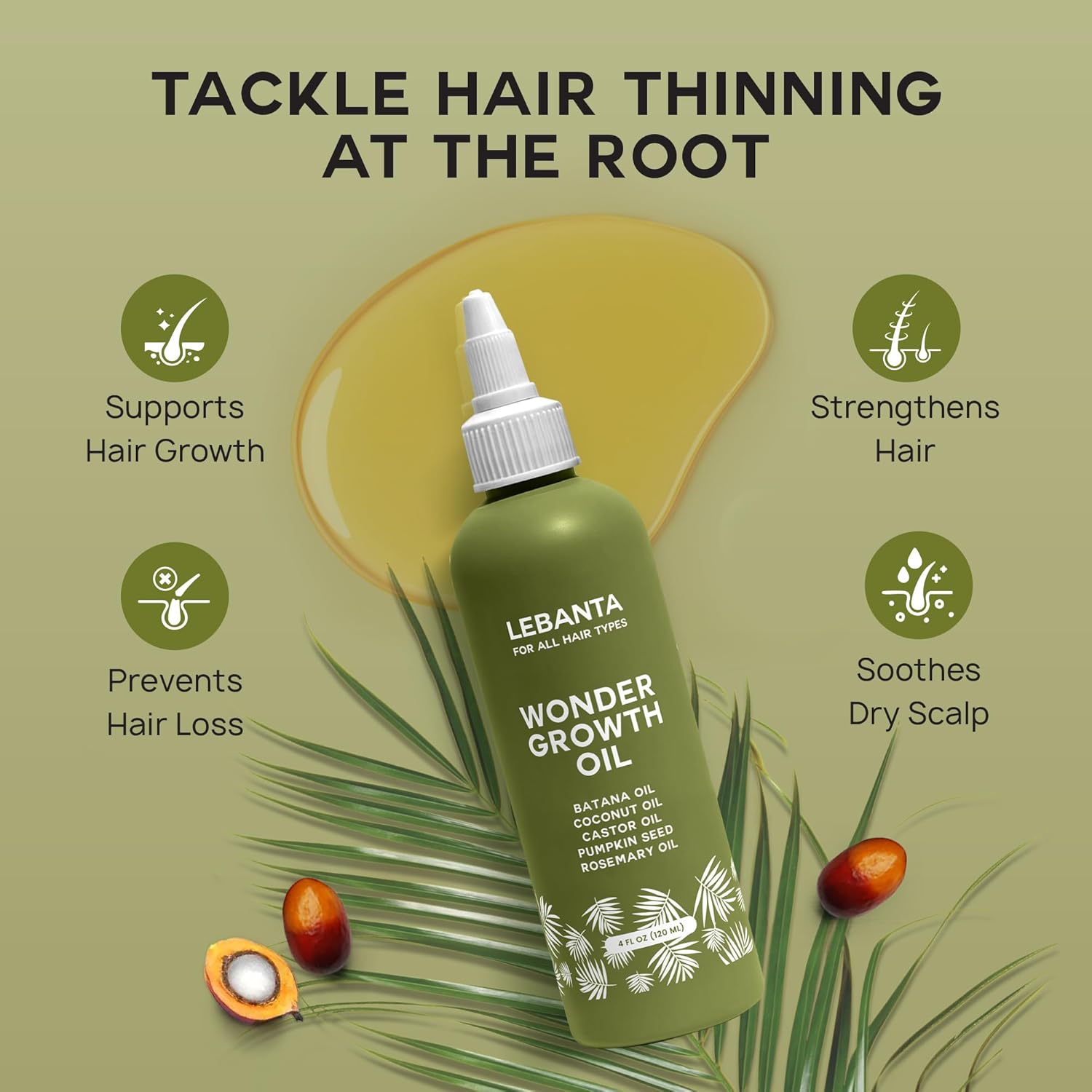 Lebanta Wonder Growth Oil | Batana, Castor, Rosemary & Coconut Oil for Hair Growth | All Hair Types | 4 fl oz
