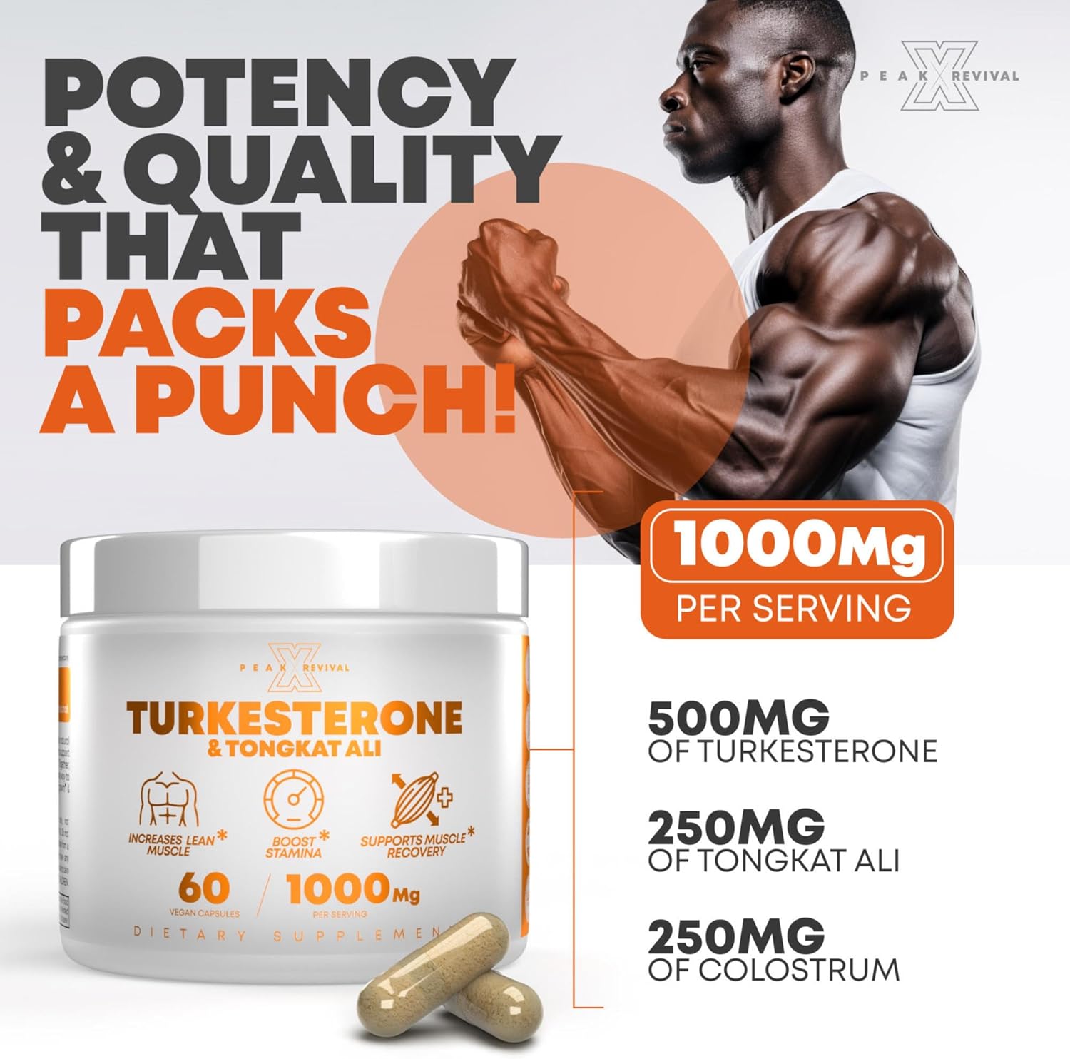 Peak Revival Turkesterone & Tongkat Ali 1000mg Set of 2 | 60 Vegan Capsules | Lean Muscle, Stamina Boost & Muscle Recovery Supplement