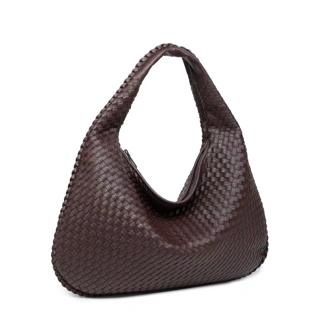 Black Woven Leather Hobo Bag Intrecciato Style Large Shoulder Tote Zip Closure | Women Luxury Designer Inspired Handwoven Handbag Everyday Casual Purse