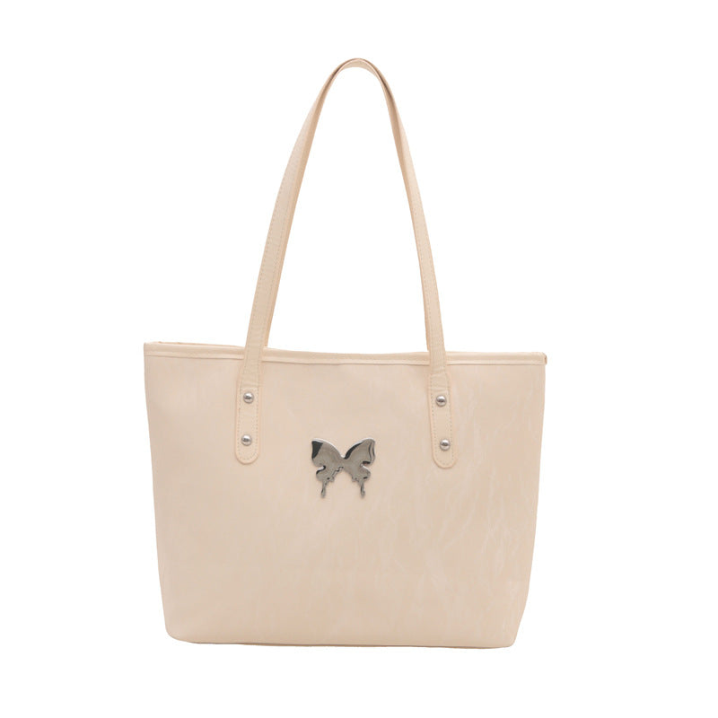 Pink Velvet Tote Bag with Butterfly Hardware - Soft Textured Shoulder Bag | Feminine Everyday Tote
