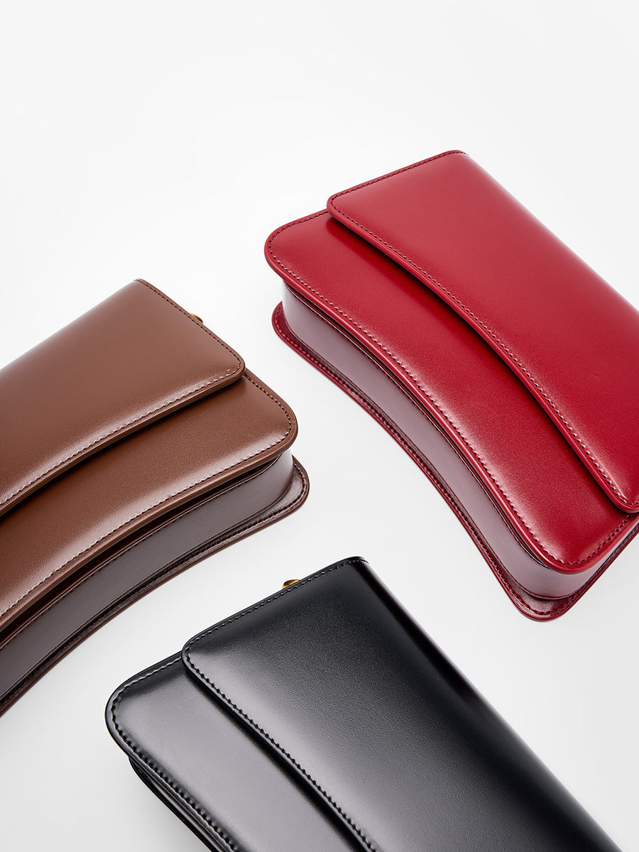 Genuine Leather Cognac Brown Leather Crossbody Bag | Structured Flap Shoulder Bag Women