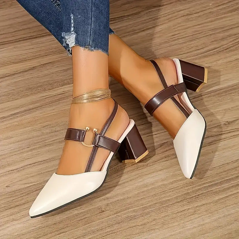 Leopard Print Pointed Toe Slingback Block Heel Pumps with Gold Chain Ankle Detail & T-Bar Strap | Bold Fashion Heels for Women