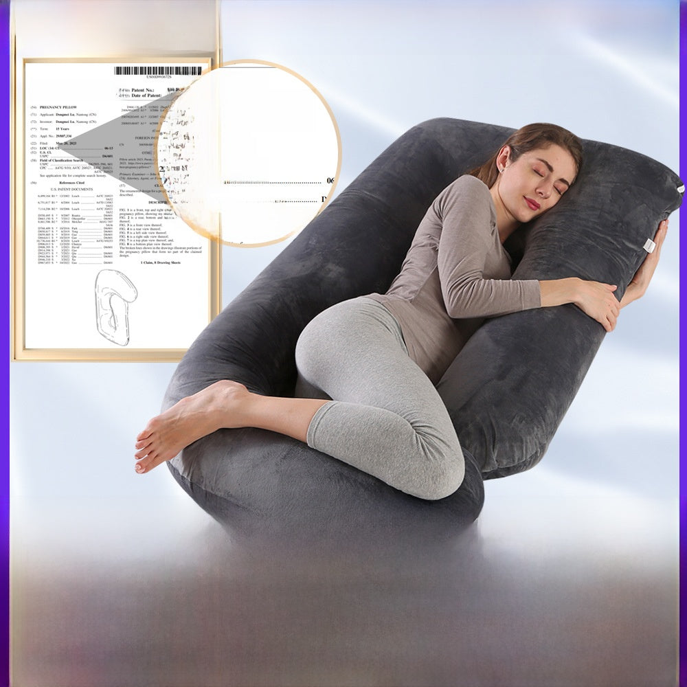 U-Shape Full Body Pregnancy Pillow | Velvet Maternity Body Pillow for Belly Back Hip & Knee Support | Side Sleeper Total Support Cushion | Grey