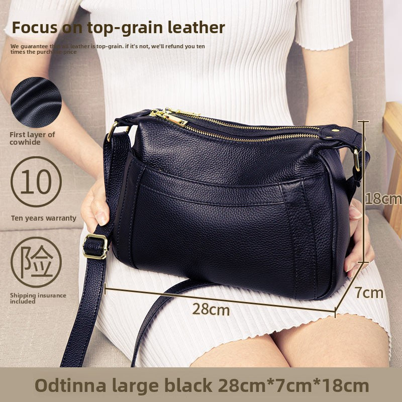 Black Leather Crossbody Bag with Front Pocket | Soft Hobo Shoulder Purse - ODTINNA