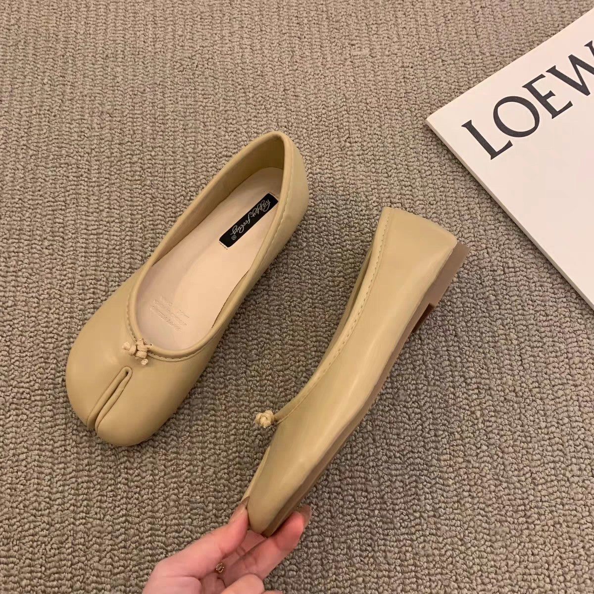 Black Leather Split Toe Tabi Ballet Flats | Japanese Inspired Bifurcated Flat Shoes for Women