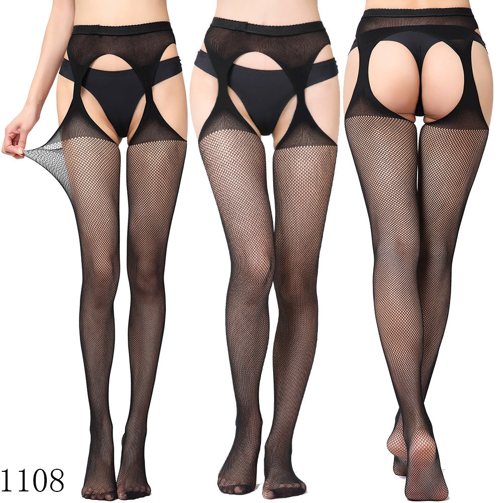 Black Fishnet Stockings with Garter Belt Set for Women | Lace Top Thigh High Stockings | Suspender Belt Set