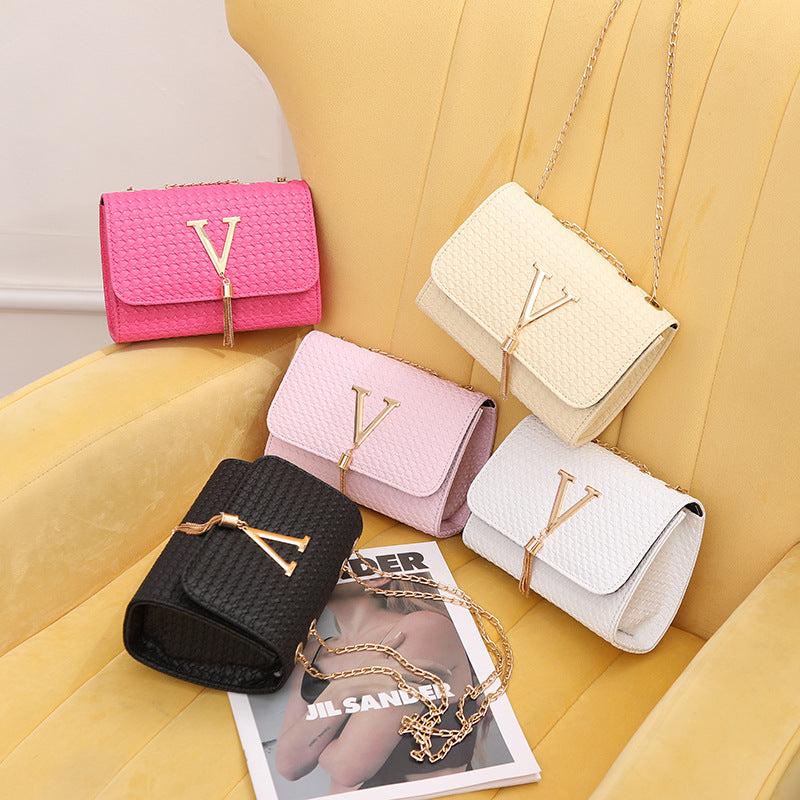 Beige Python Embossed Crossbody Bag with V Logo - Chain Strap Evening Bag with Gold Tassel | Designer Inspired Clutch