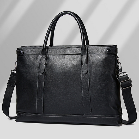 Black Leather Briefcase for Men - Professional Business Laptop Bag with Shoulder Strap | Executive Messenger Tote Bag