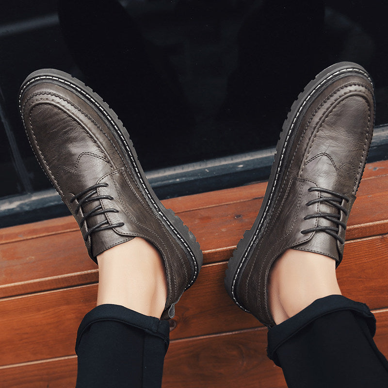 Men's Black Leather Moc Toe Lace Up Casual Dress Shoes