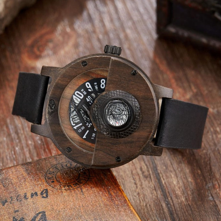 Mens Wooden Watch with Built In Compass Unique Turntable Dial Natural Wood Bracelet Quartz Wristwatch Handcrafted Gift for Men