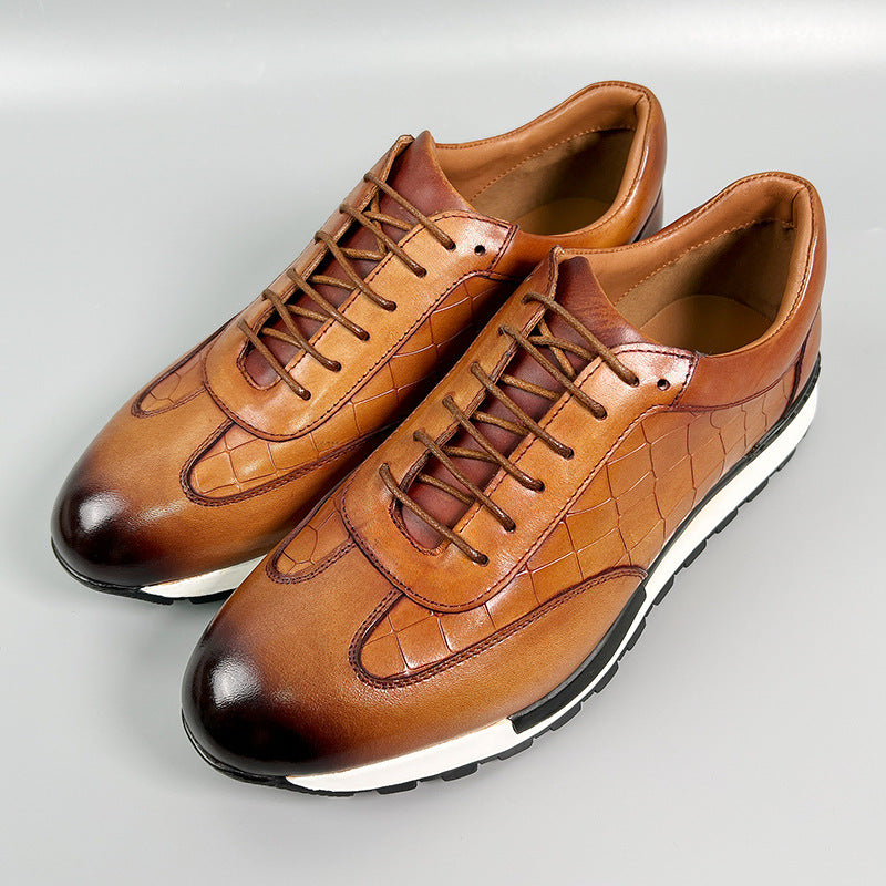 Woven Leather Sneakers for Men | Luxury Lace Up Casual Dress Shoes with White Sole