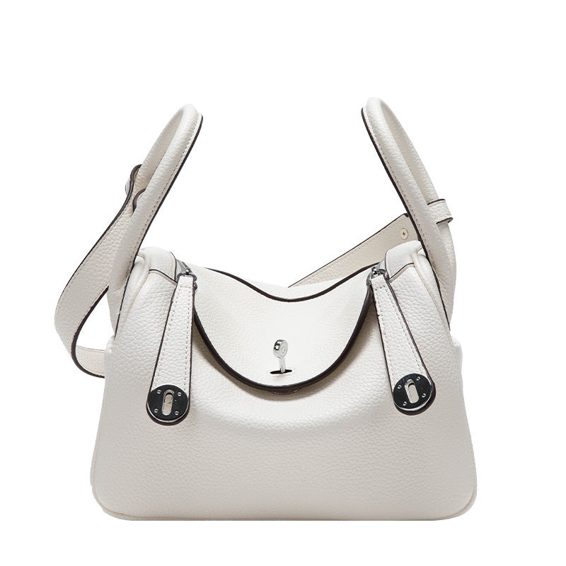 Taupe Leather Crossbody Bag with Flap Closure & Gold Hardware | Small Messenger Bag
