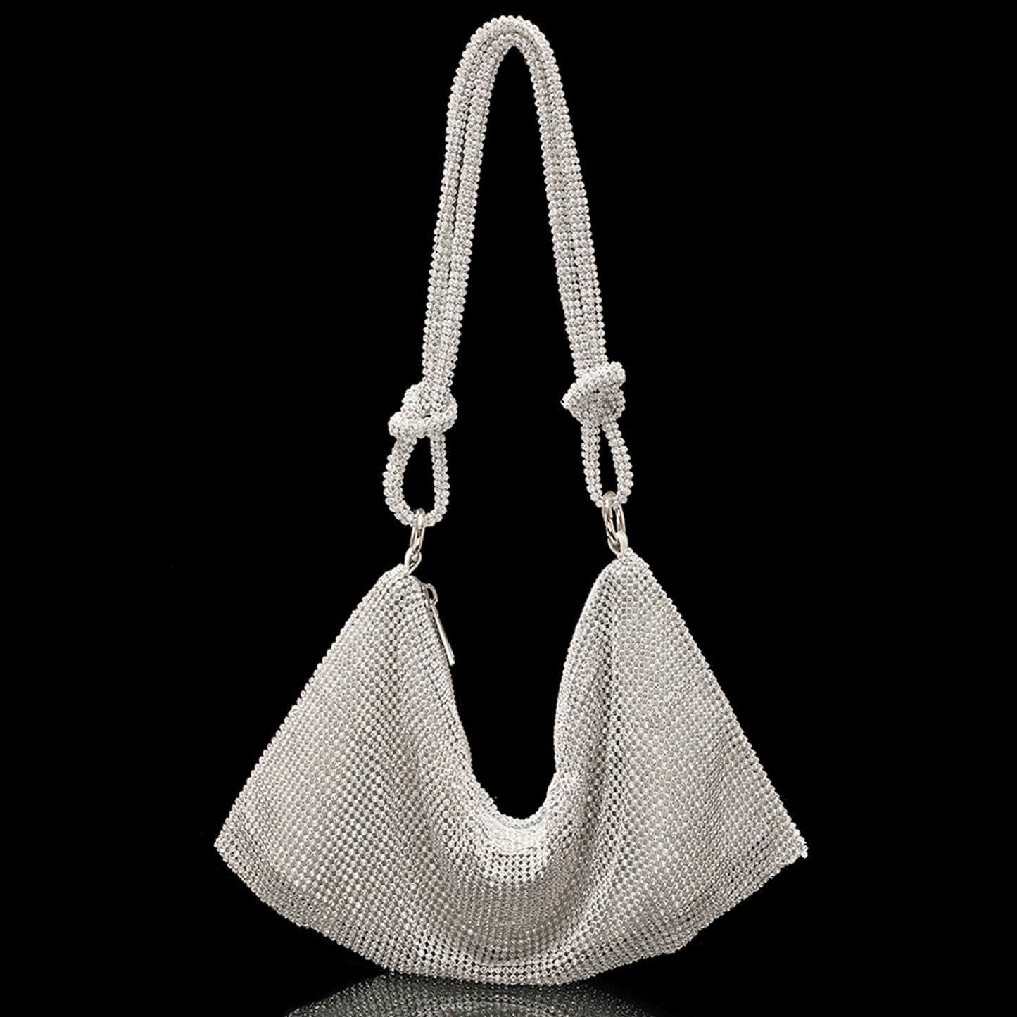 Rhinestone Crystal Evening Bag | Sparkly Clutch Purse with Knotted Strap | Gold, Black & Silver | Party & Wedding Handbag