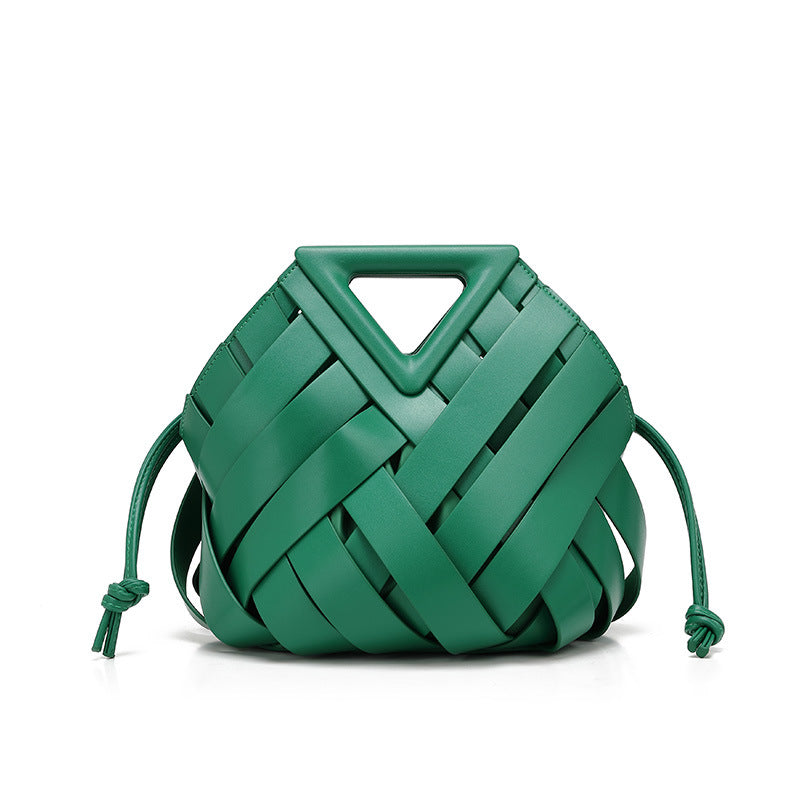 Gold Metallic Woven Basket Bag with Triangle Handle | Luxury Statement Handbag