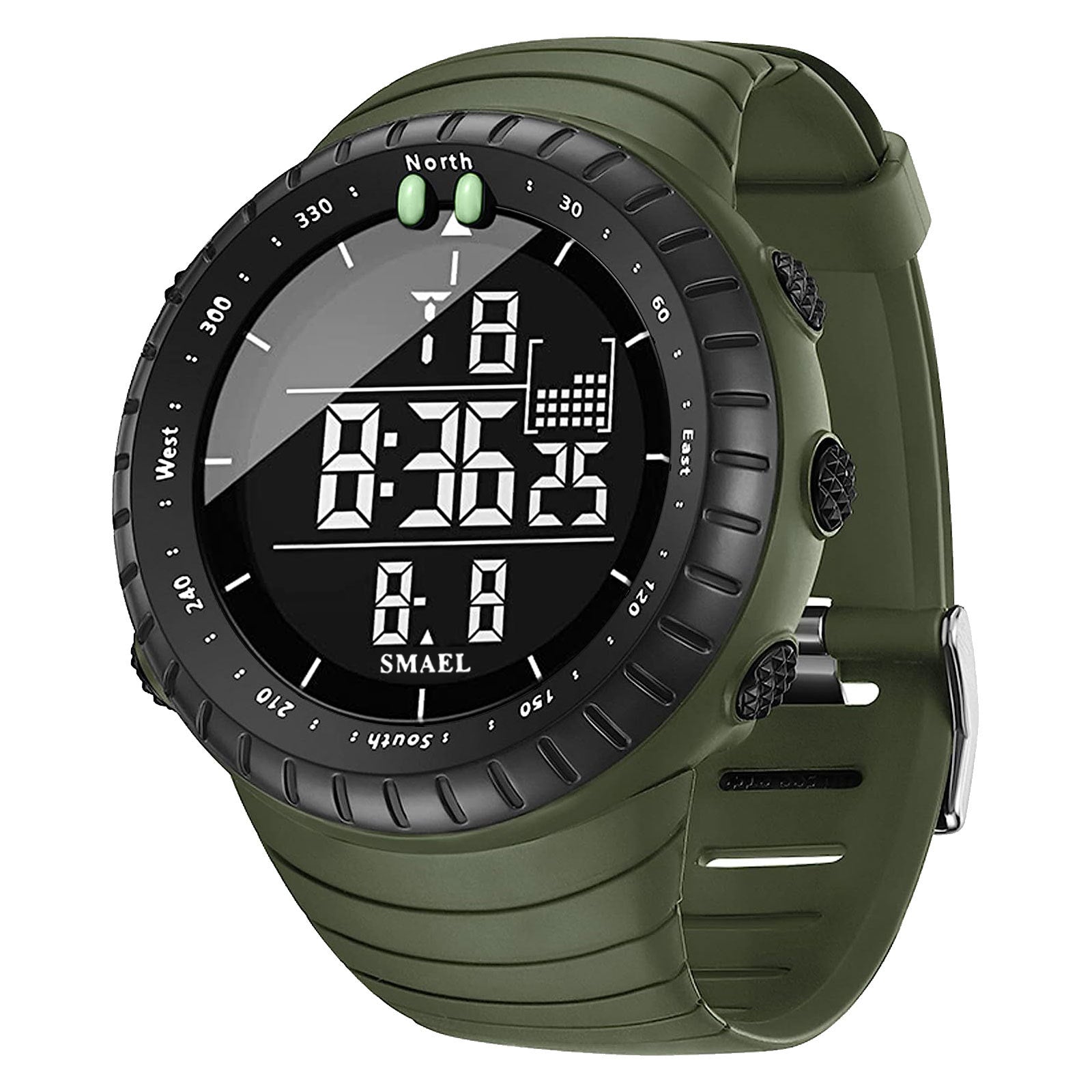 SMAEL Men's Digital Sport Watch | Compass Bezel Black Orange | Military Tactical LED Outdoor Watch with Calendar & Alarm