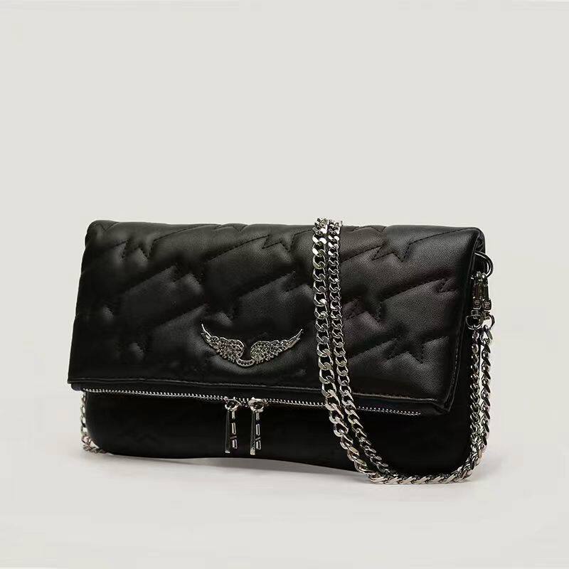 Zadig & Voltaire White Leather Crossbody Bag - Rock Nano Bag with Wings & Chain Strap | Designer Clutch with Tassel