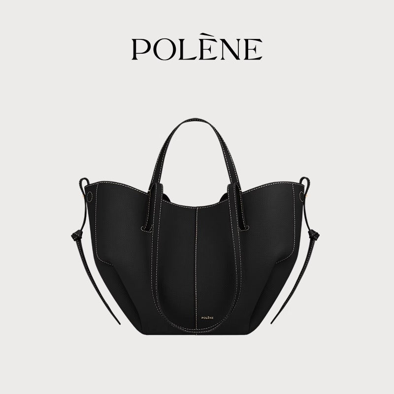 Polene Numero Un Maxi Bag in Marrone Cammello - Autentica Borsa Tote Francese in Pelle | Borsa a Spalla Curva Firmata con Lacci Regolabili