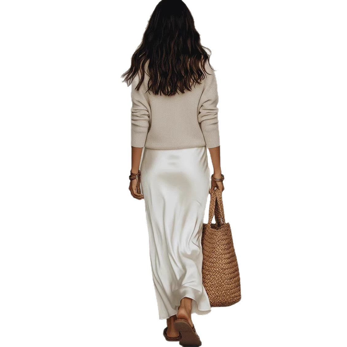Ivory Satin Slip Maxi Skirt | Silky Bias Cut Long Skirt for Women | Elegant Party, Brunch & Everyday Wear
