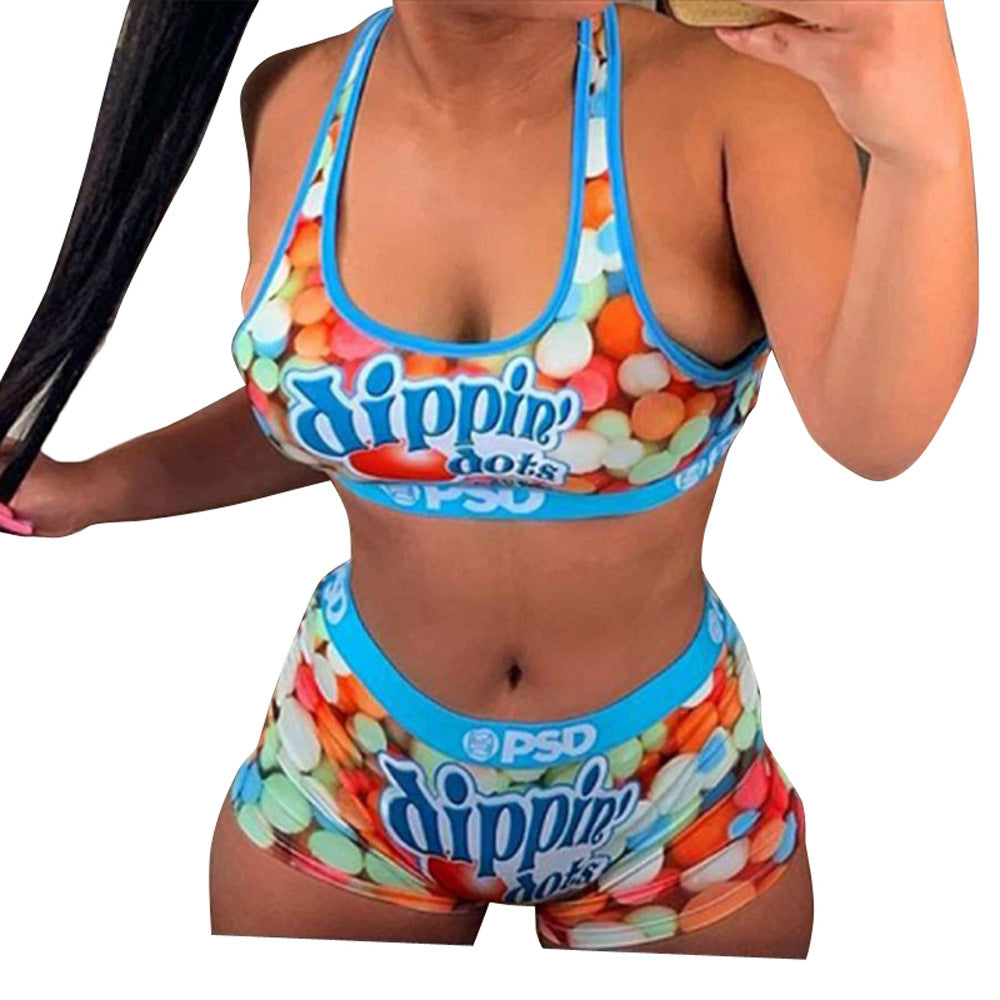 Top Corto con Stampa Grafica e Completo di Biker Shorts | Completo Due Pezzi Sportivo Streetwear per il Tempo Libero | Donna con Stampa Leopardo Arcobaleno Zebra Mucca in Stili Multipli