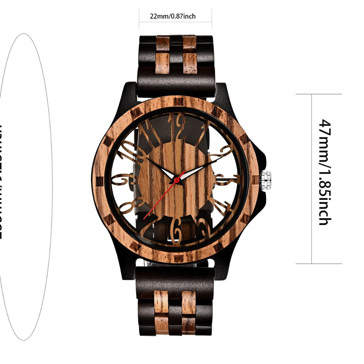 Handcrafted Zebra Wood & Ebony Wooden Watch for Men | Hollow Skeleton Dial Luxury Timepiece