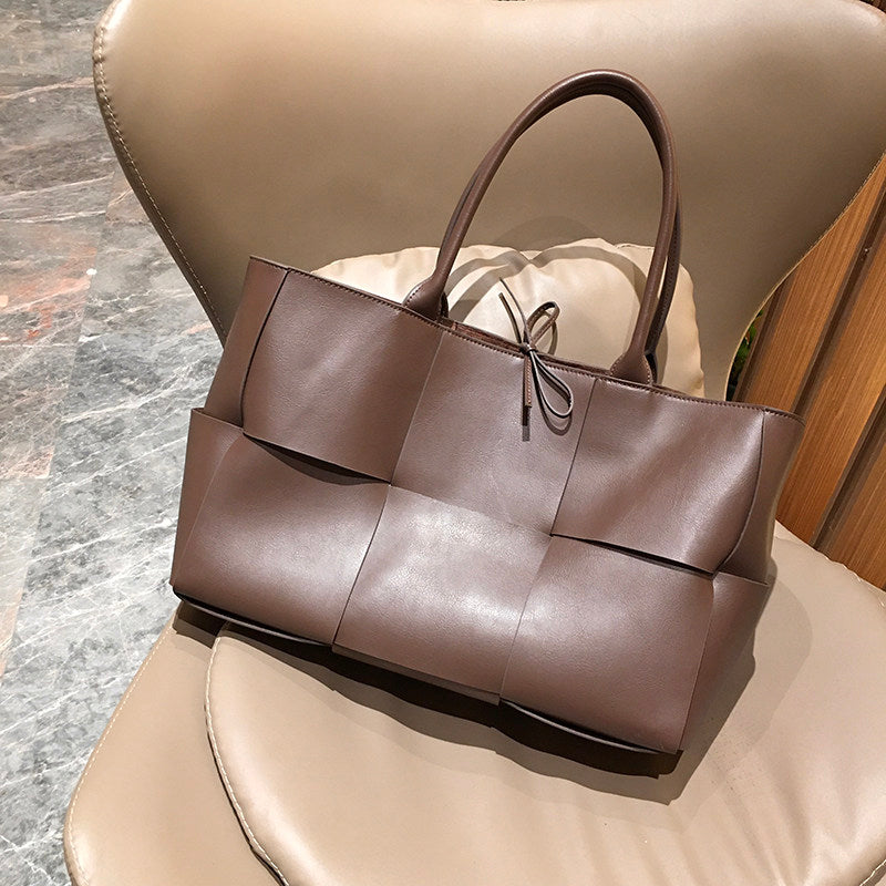 Women's Genuine Leather Woven Tote Bag - Large Intrecciato Weave Handbag in Tan Cognac Brown - Luxury Structured Top Handle Shopper Bag - Designer Inspired Everyday Work Bag