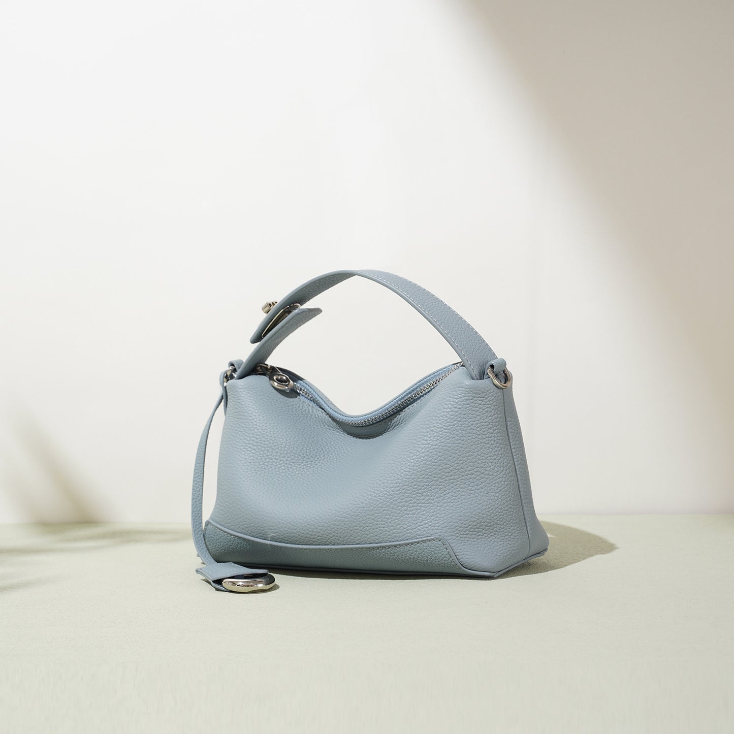 Taupe Pebbled Leather Hobo Bag | Neutral Shoulder Bag