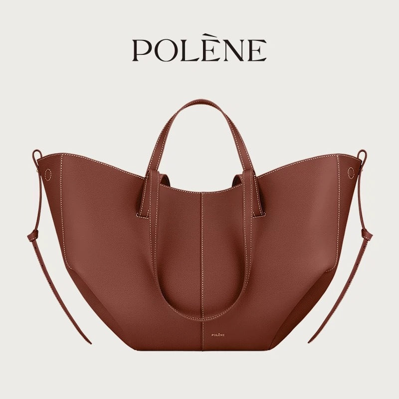 Polene Numero Un Maxi Bag in Marrone Cammello - Autentica Borsa Tote Francese in Pelle | Borsa a Spalla Curva Firmata con Lacci Regolabili