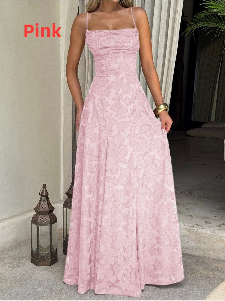 Burgundy Lace Floral Maxi Dress | Spaghetti Strap A-Line Formal Evening Gown