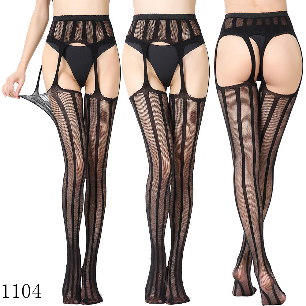 Black Fishnet Stockings with Garter Belt Set for Women | Lace Top Thigh High Stockings | Suspender Belt Set