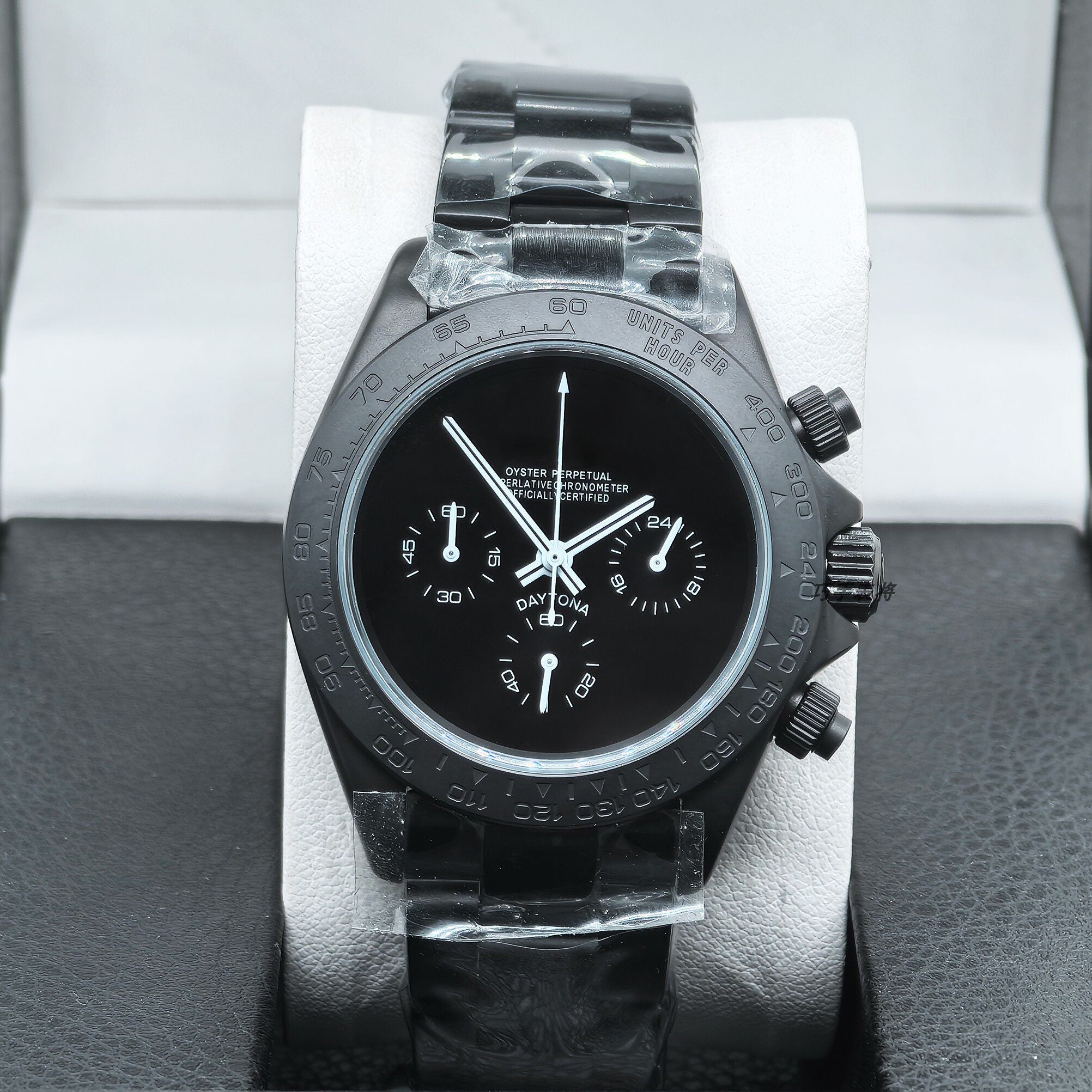 Men's Ice Blue Chronograph Watch | Daytona Style Black Ceramic Tachymeter Bezel 904L Steel Oyster Bracelet | Racing Sport Timepiece