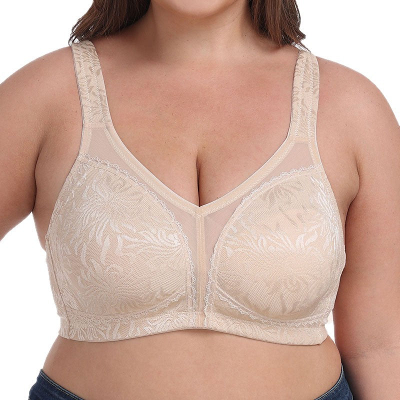 Plus Size Wirefree Full Coverage Lace Bra | Beige Nude Minimizer Bra | Women's Comfort Support Bra
