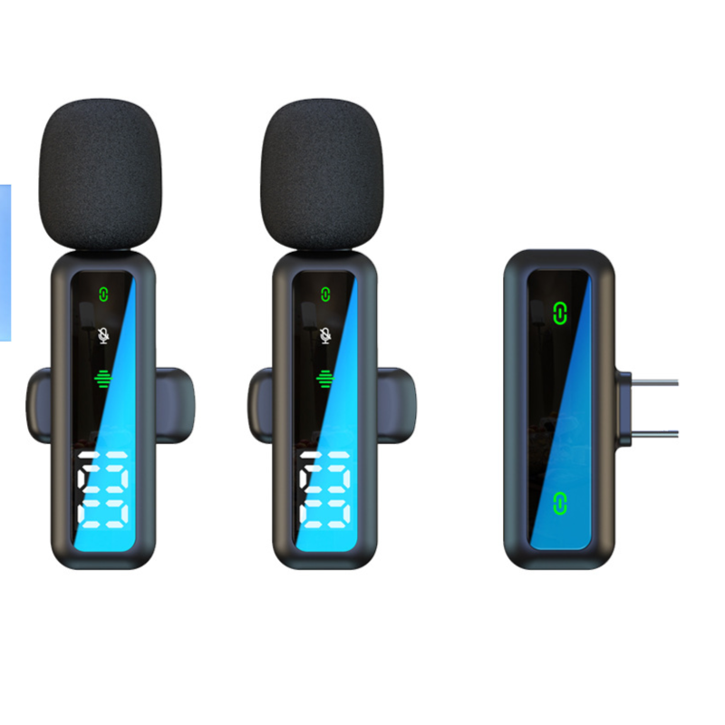 Dual Wireless Lavalier Microphone Kit | LED Display | 2 Clip-On Mics & 3-in-1 Receiver for iPhone Lightning, USB-C & 3.5mm | Fur Windscreen Vlog & Interview Set
