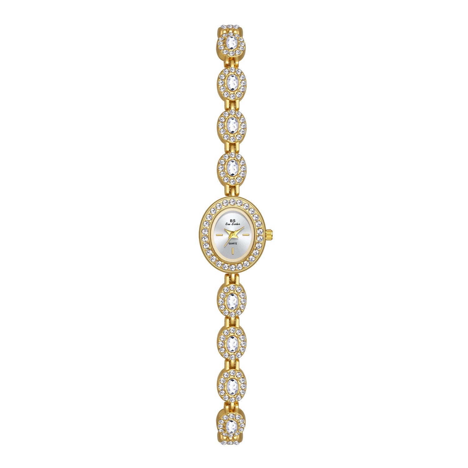 BS Bee Sister Women's Gold Crystal Bracelet Watch | Oval Diamond-Set Luxury Quartz Watch for Ladies