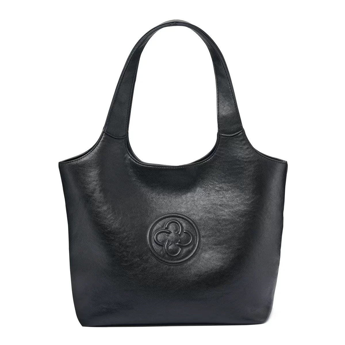 Tan Leather Tote Bag with Embossed Logo | Camel Brown Shoulder Bag