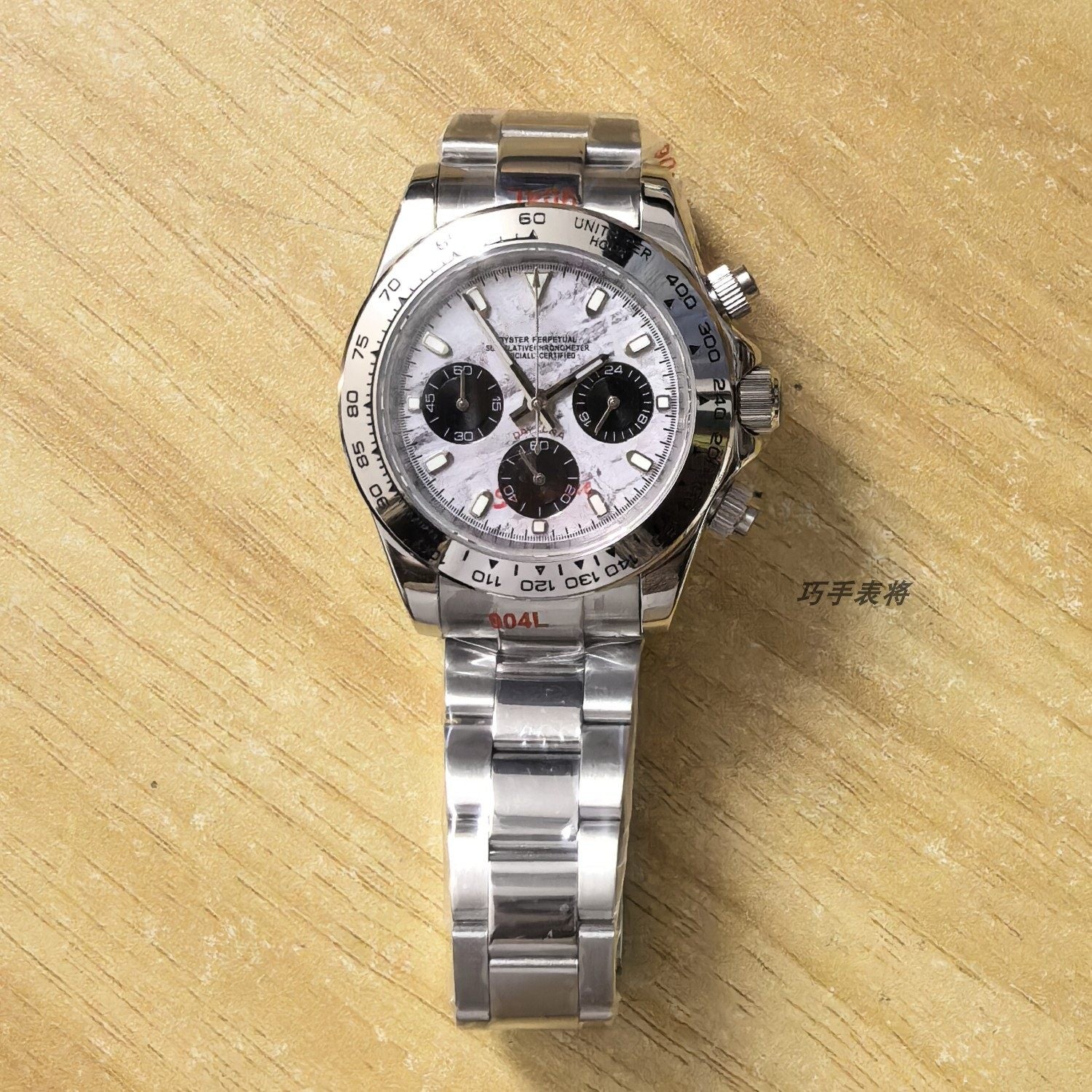 Men's Ice Blue Chronograph Watch | Daytona Style Black Ceramic Tachymeter Bezel 904L Steel Oyster Bracelet | Racing Sport Timepiece