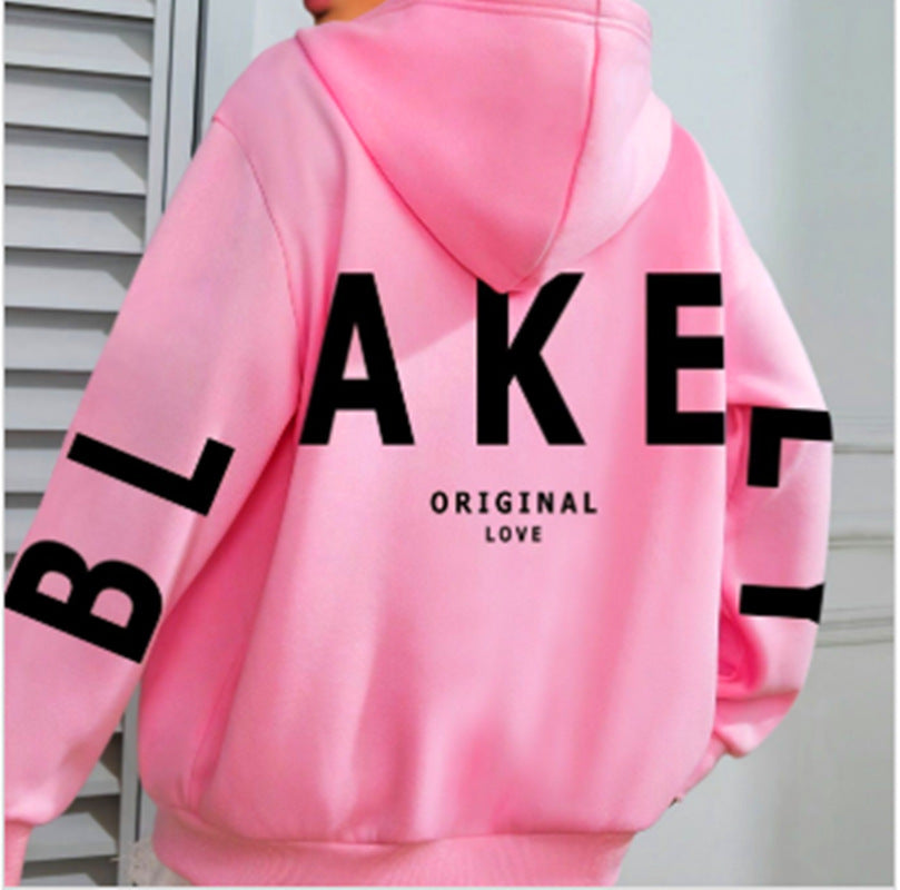 Blakey Originals Oversized Hoodie | Camel Tan Letter Print Pullover | Women's Streetwear Fleece Sweatshirt | Casual Aesthetic Fashion