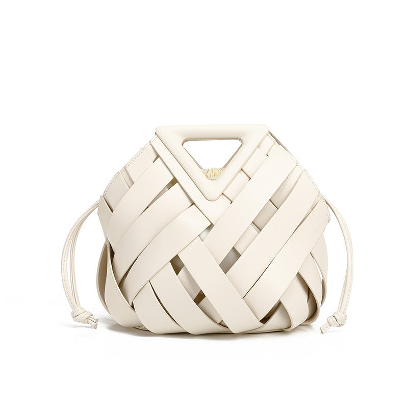 Gold Metallic Woven Basket Bag with Triangle Handle | Luxury Statement Handbag