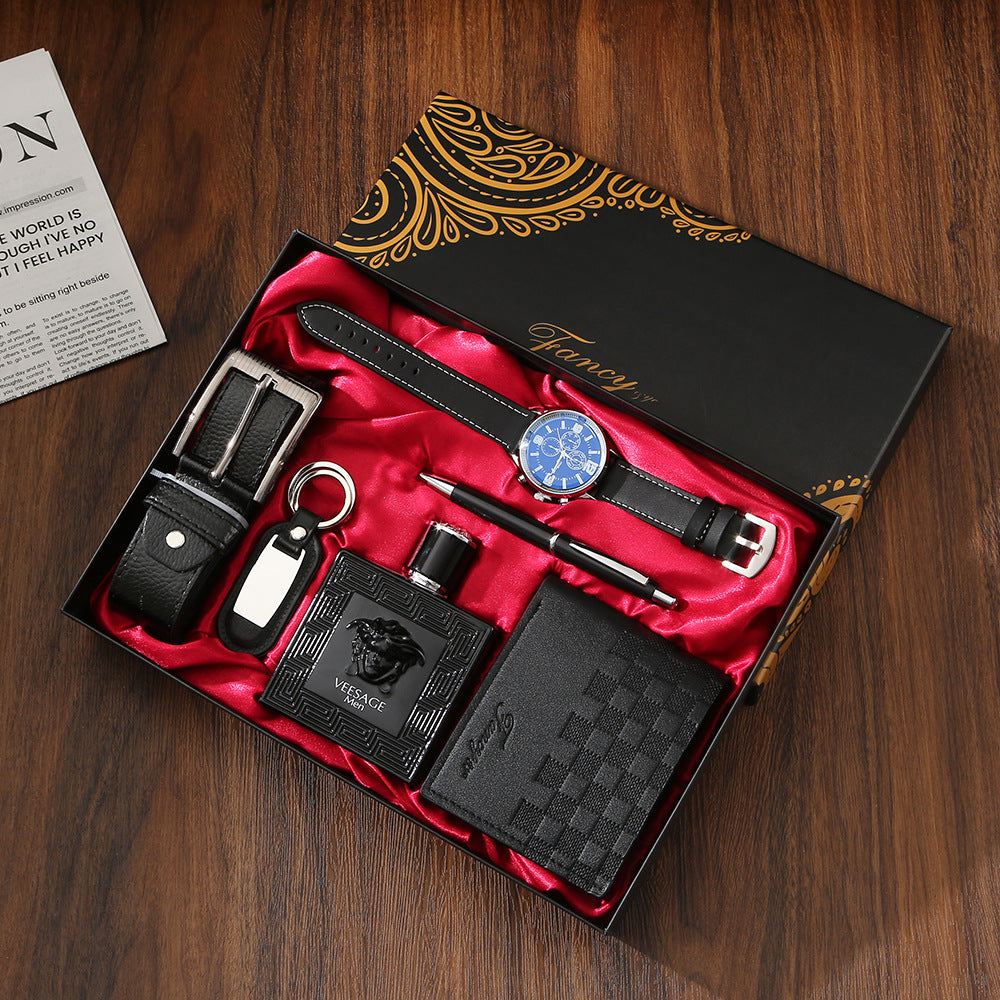 Fancy Collection Men's 6-Piece Luxury Gift Set | Watch Belt Wallet Perfume Pen Bracelet Premium Gift Box for Him