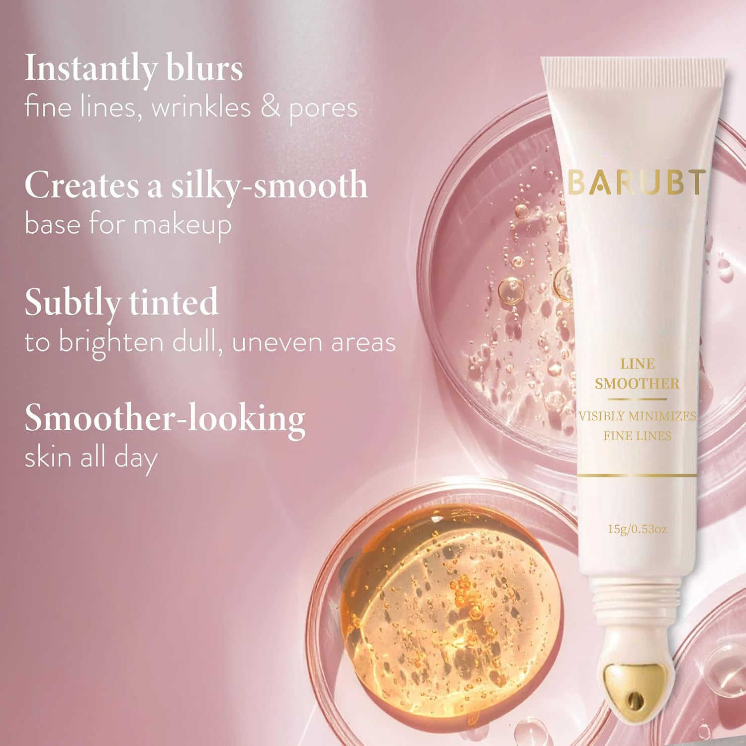 BARUBT Line Smoother 15g Visibly Minimizes Fine Lines with Gold Roller Tip Anti Aging Wrinkle Serum Cream for Smooth Even Skin Before Makeup