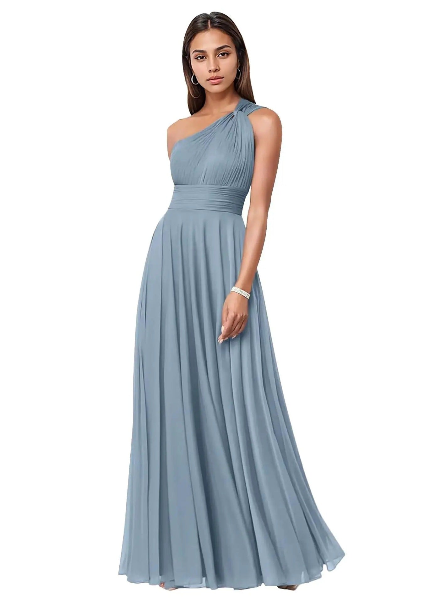 Royal Blue One Shoulder Maxi Dress | Women's Ruched Waist A-Line Formal Evening Gown