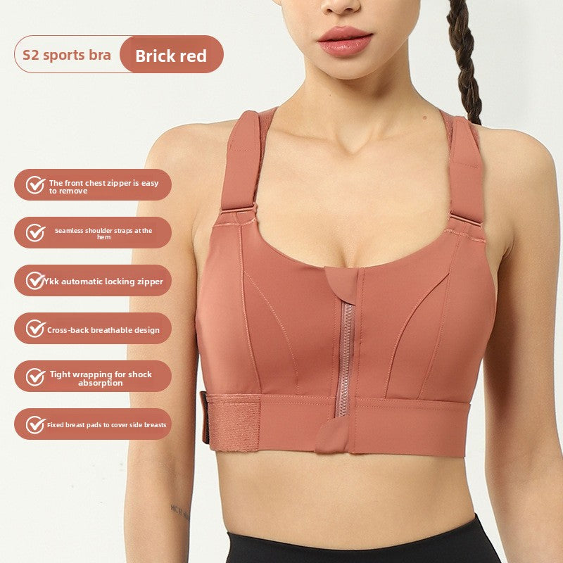 S2 High Impact Sports Bra with Front Zipper | YKK Auto-Lock Zipper, Cross-Back & Shock Absorption | Women's Workout Bra with Removable Pads ? Black