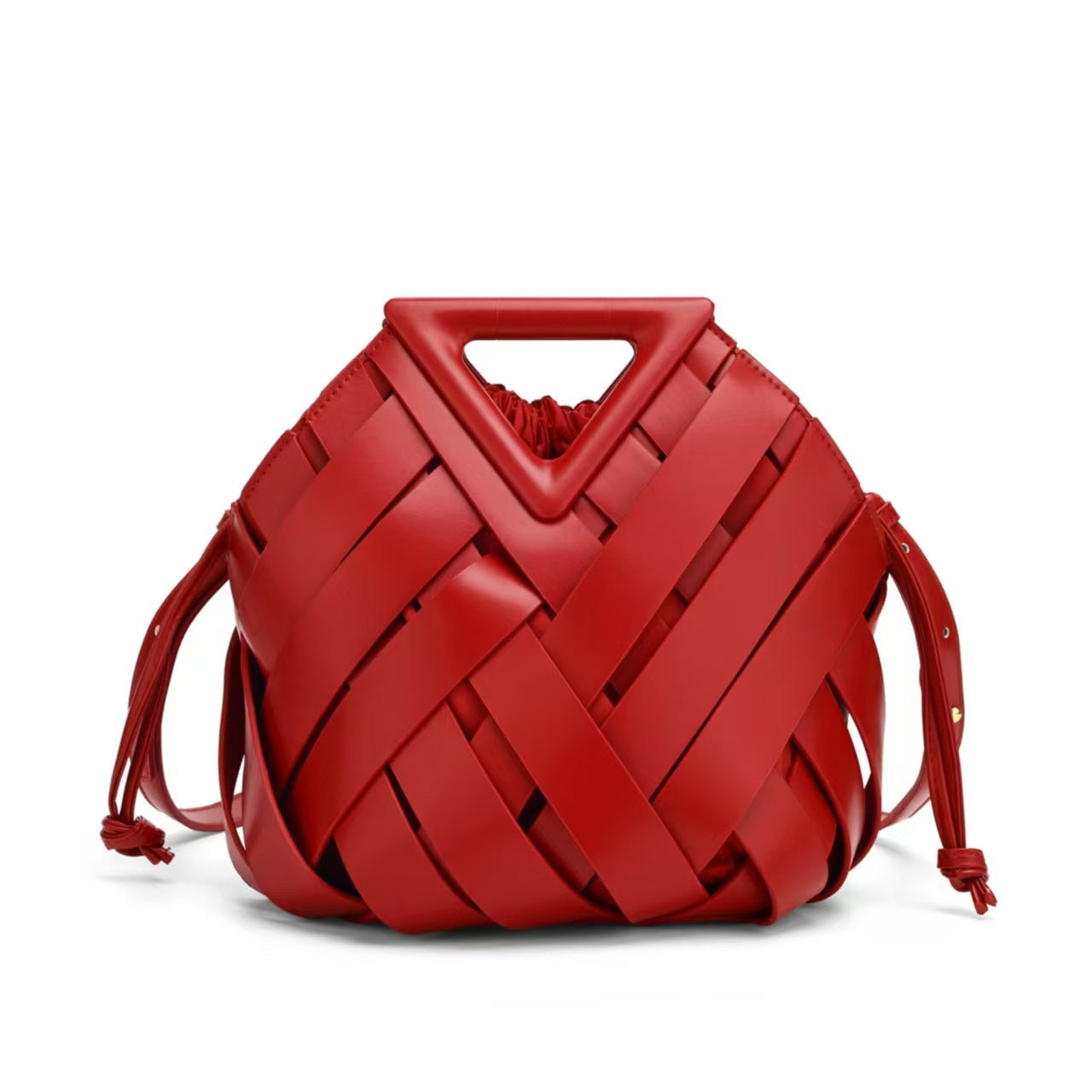 Gold Metallic Woven Basket Bag with Triangle Handle | Luxury Statement Handbag