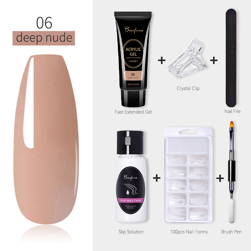 Baafven 11PCS Acrylic Gel Nail Extension Kit | Poly Gel Set with UV LED Nail Lamp, Top & Base Coat, Nail Forms & Tools