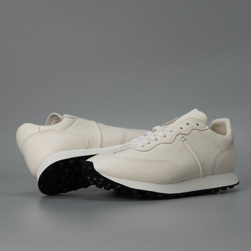 Cream Leather Retro Runner Sneakers | Minimalist Off White Lace-Up Casual Trainers | Vintage Style Low Top Leather Sneakers | Quiet Luxury Everyday Running Shoes
