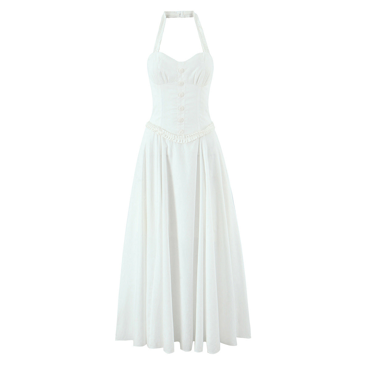 White Halter Corset Midi Dress | Sweetheart A-Line Women Dress