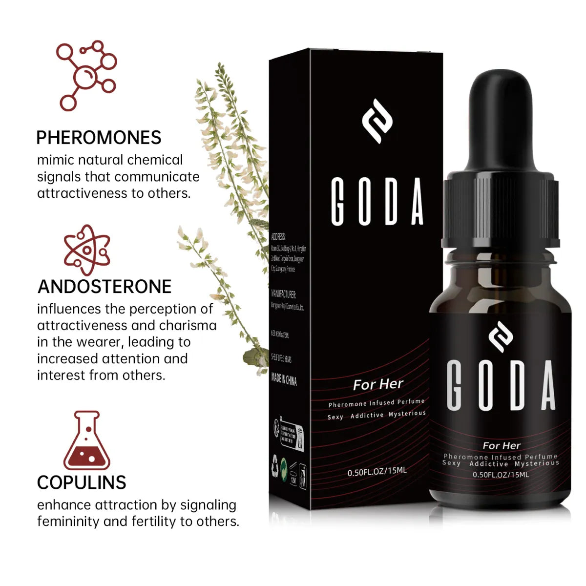 GODA Pheromone Infused Perfume For Her – Set of 2 (2 x 15ml) | Sexy Addictive Mysterious Dropper Fragrance